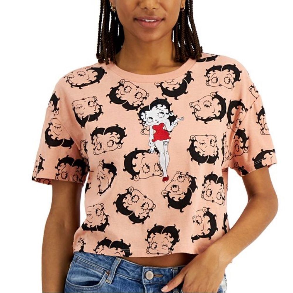 Betty Boop cropped embroidered t shirt Sz XL